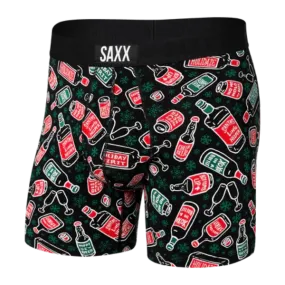 SAXX Men's Ultra Boxer Brief Underwear - Holiday Spirits Black