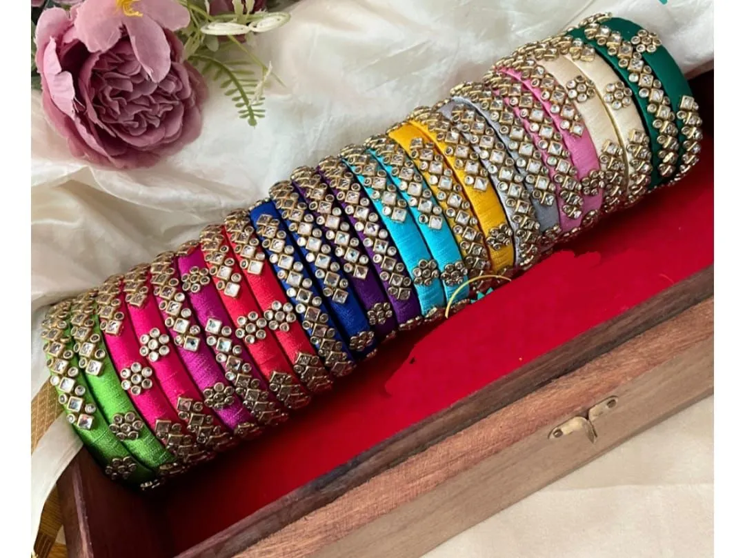 Set of 12 , Beautiful Silk Thread Bangles Pairs -JC001BSB