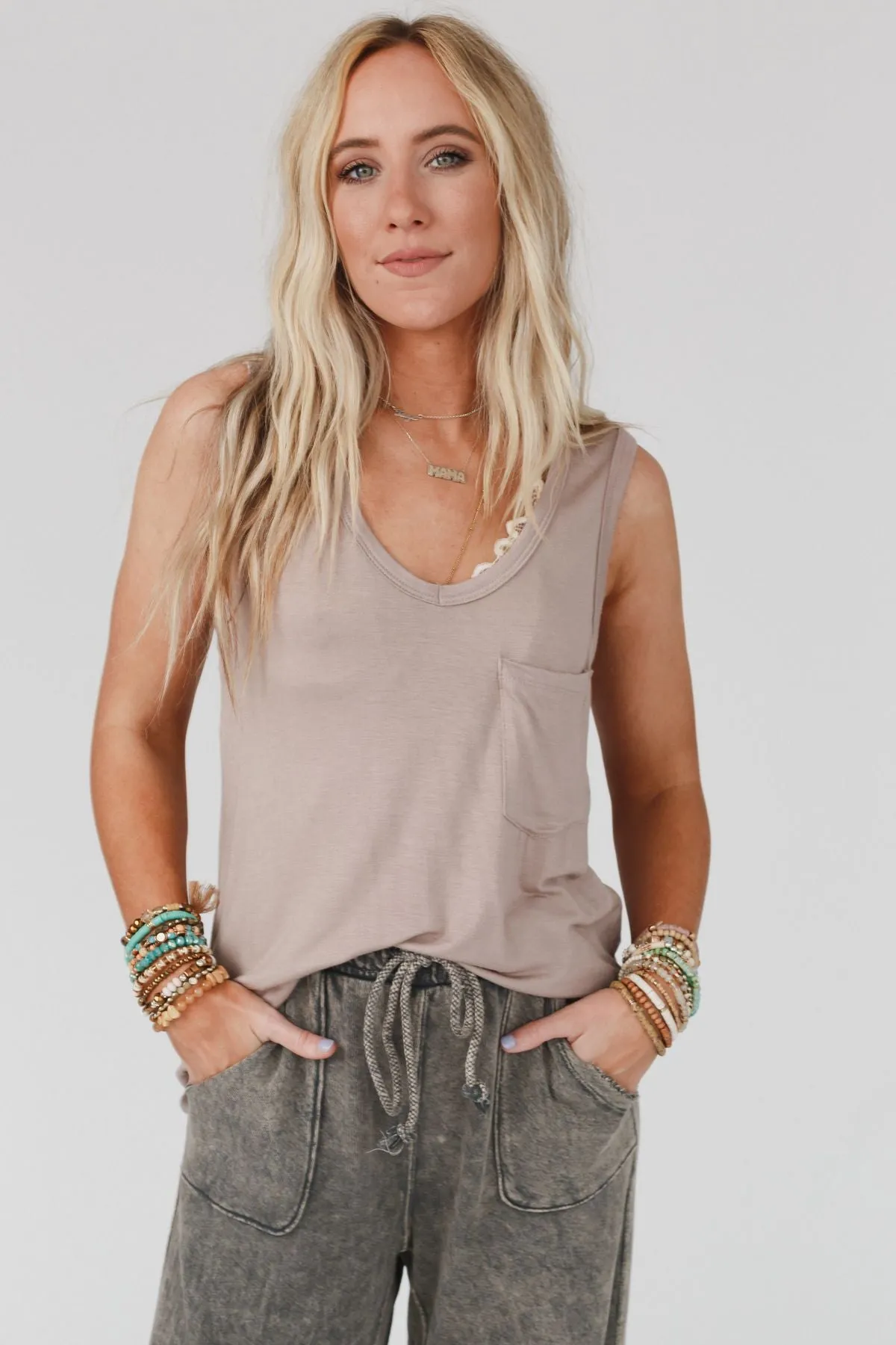 Shelli Scoop Neck Tank Top - Dark Mocha