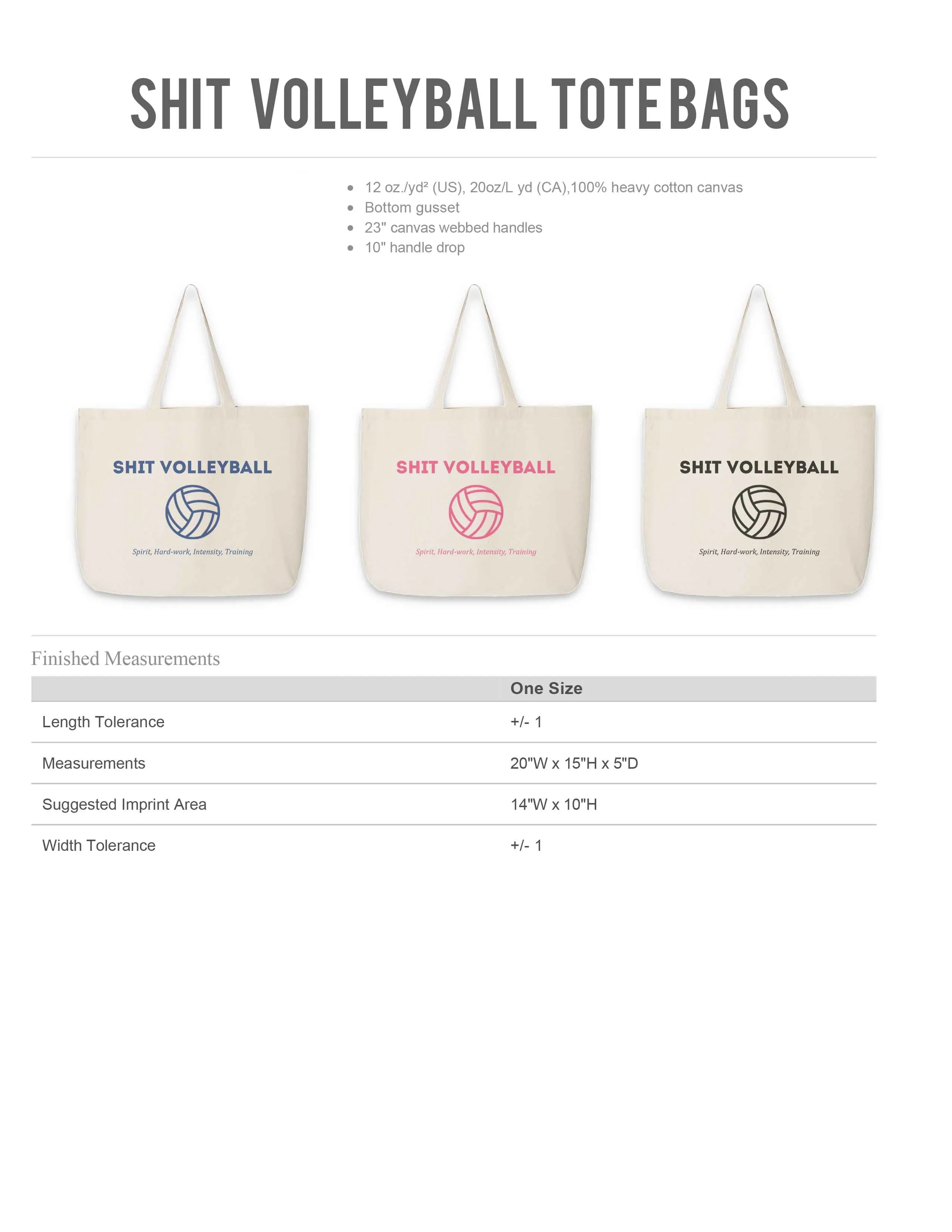 SHIT Volleyball Club Large Canvas Tote Bag - Blue