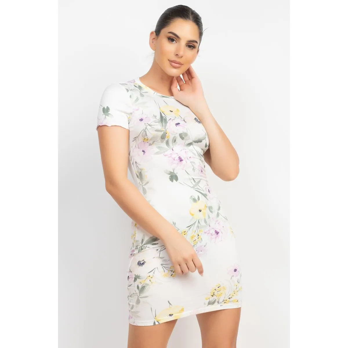 Short Sleeve Floral Bodycon Dress