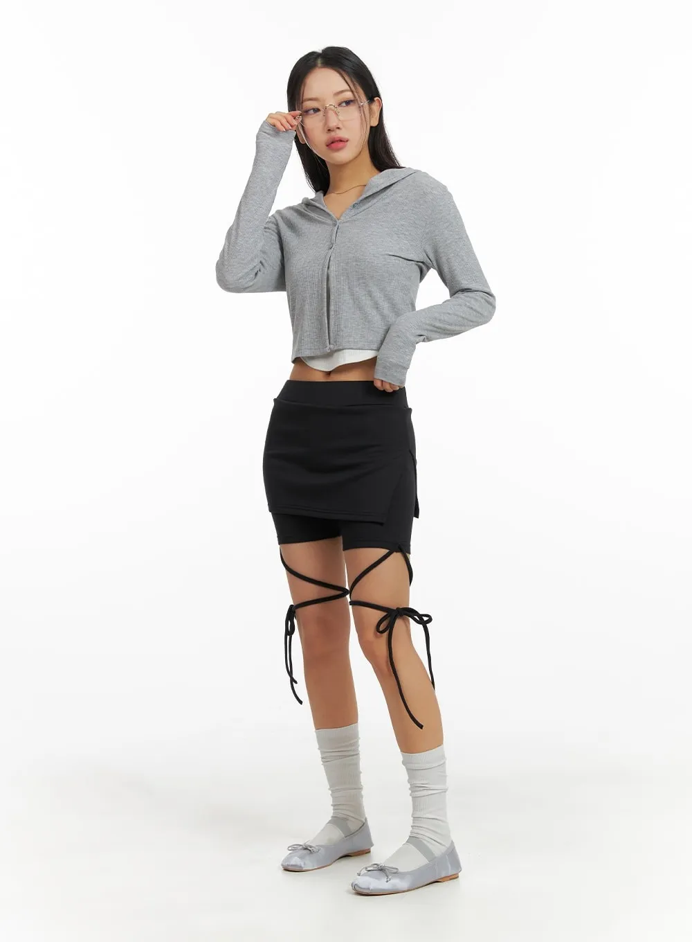 Solid Knotted Wrap Mini Skort CM412