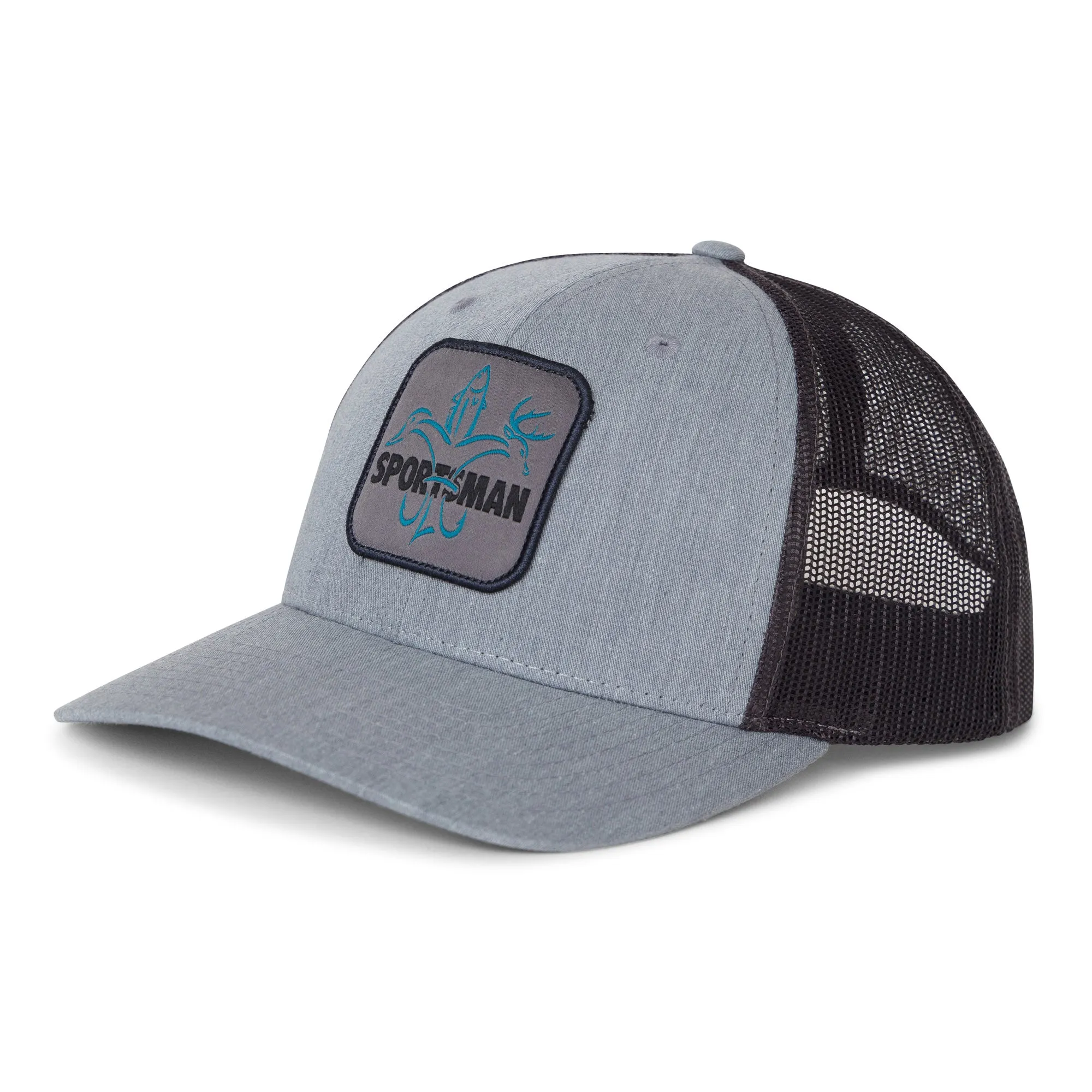 Sportsman Patch Hat - Heather Grey / Charcoal blue logo