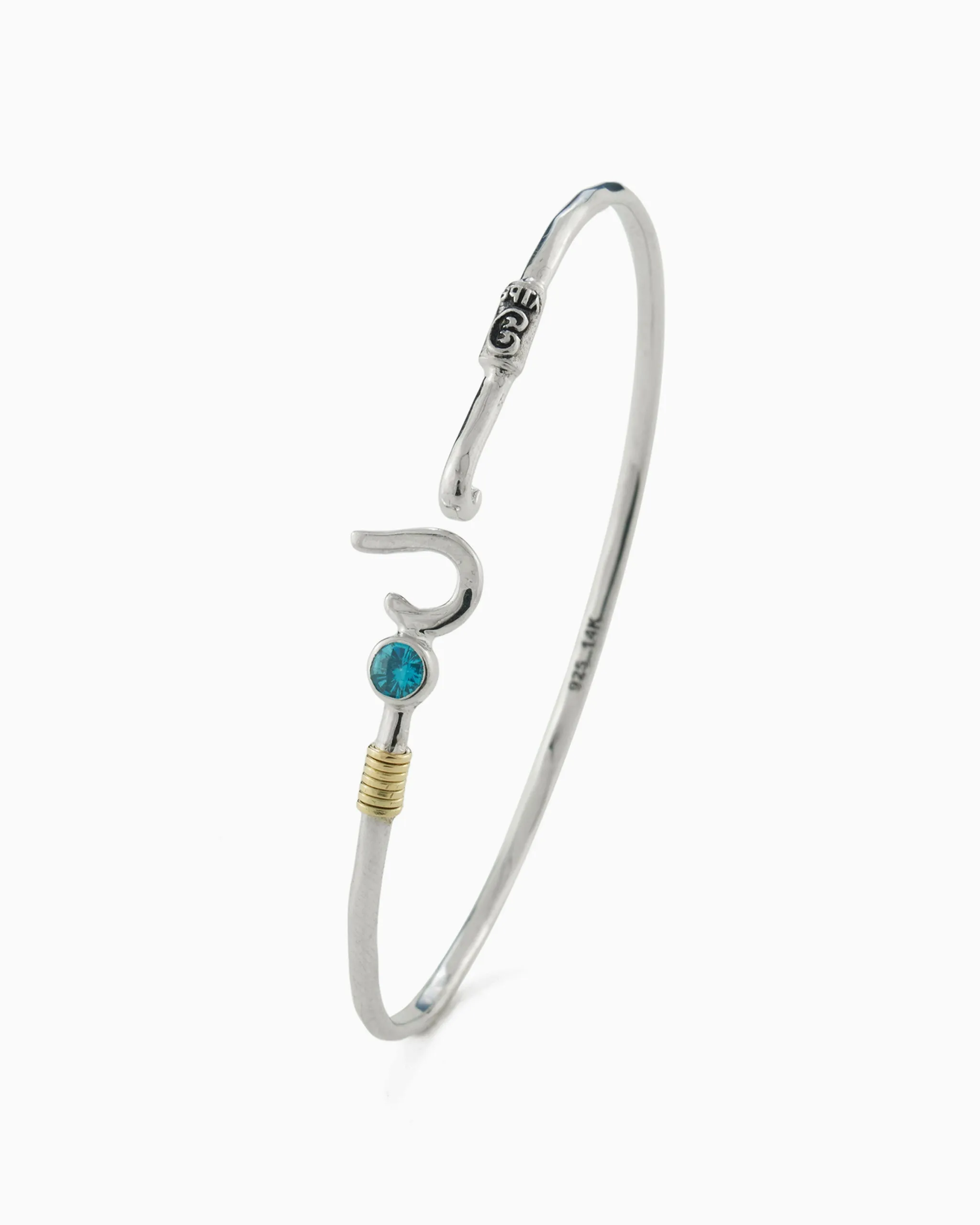 St. John Hook Bracelet with Stone, 2mm - Blue Zircon