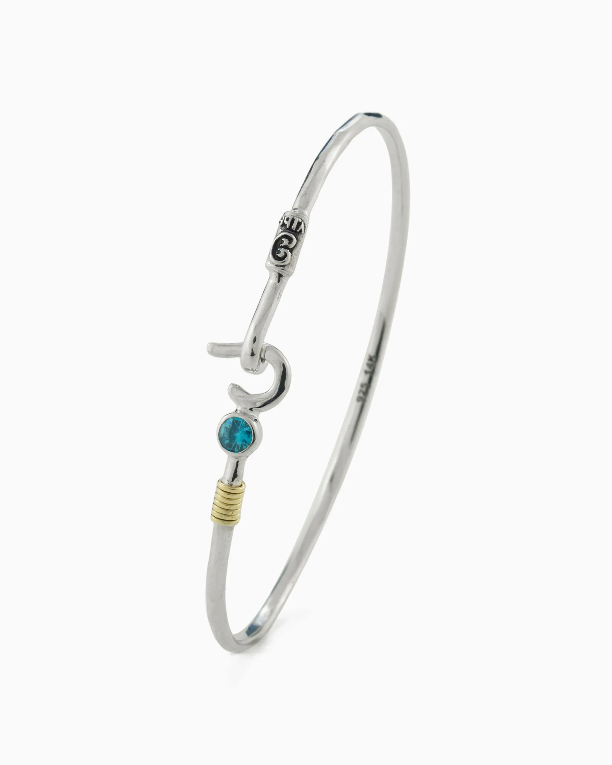 St. John Hook Bracelet with Stone, 2mm - Blue Zircon