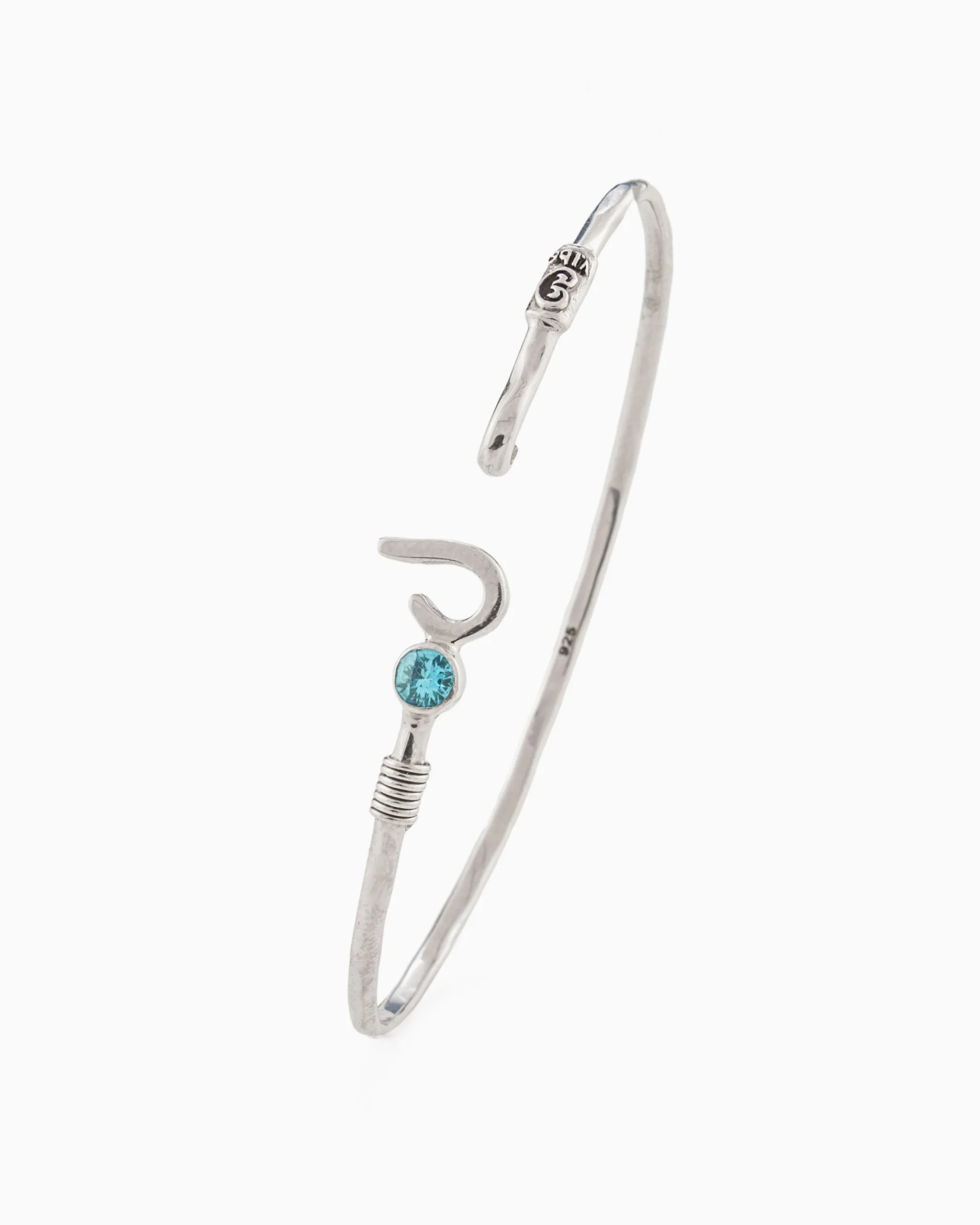 St. John Hook Bracelet with Stone, 2mm - Blue Zircon