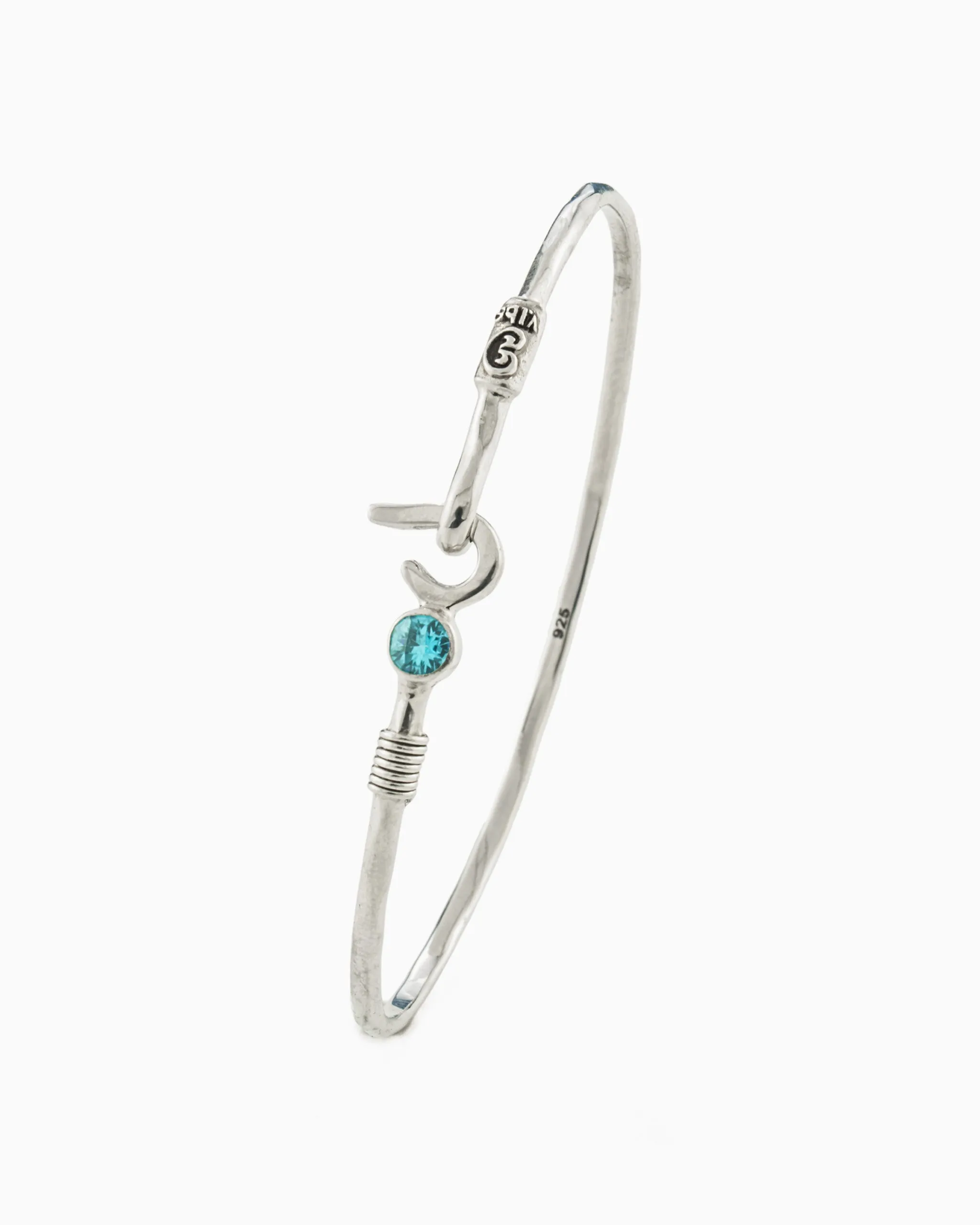 St. John Hook Bracelet with Stone, 2mm - Blue Zircon