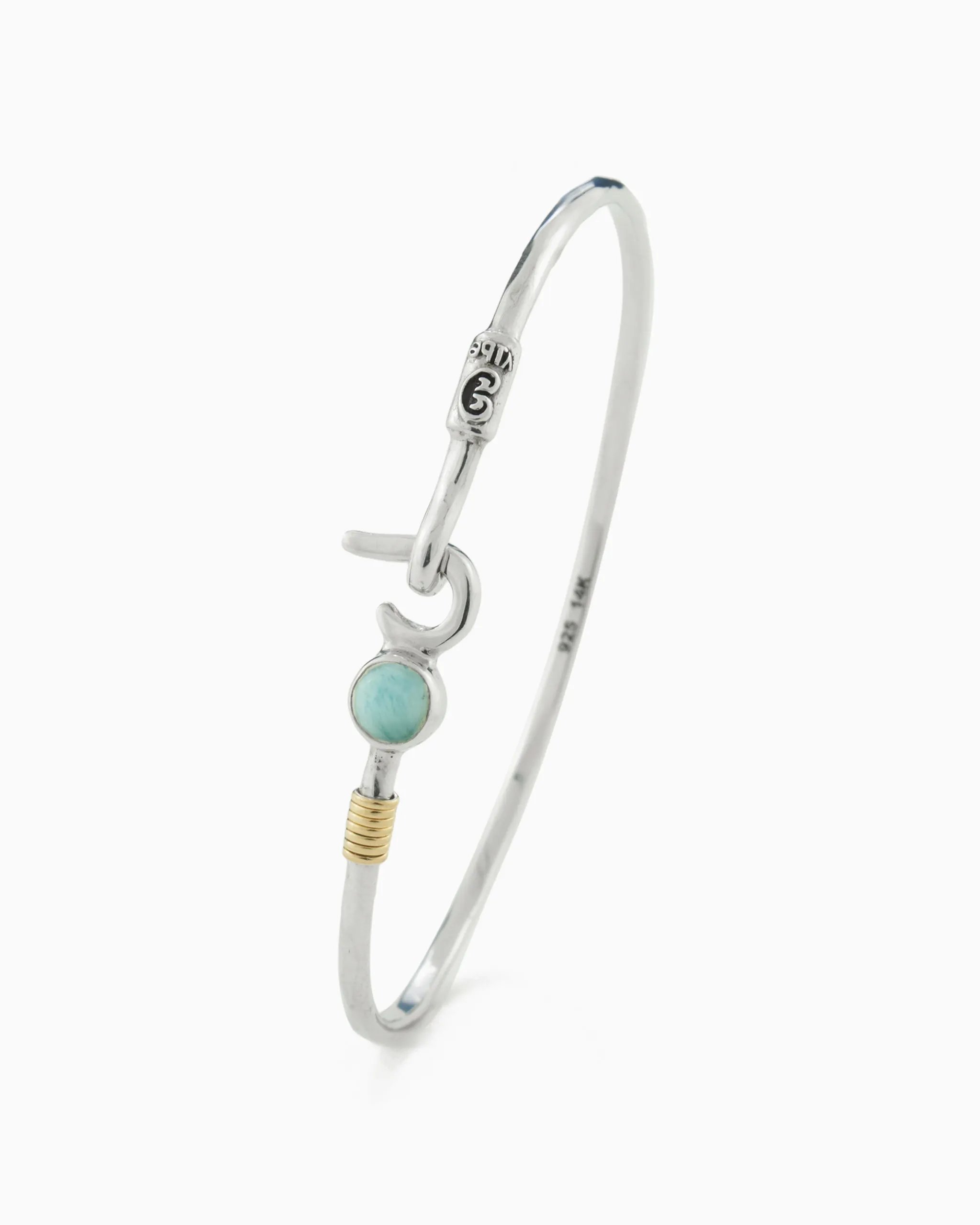 St. John Hook Bracelet with Stone, 2mm - Larimar