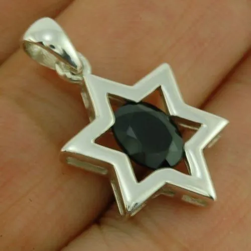 Star Of David Pendant In Black Gemstone   925 Sterling Silver Necklace #2