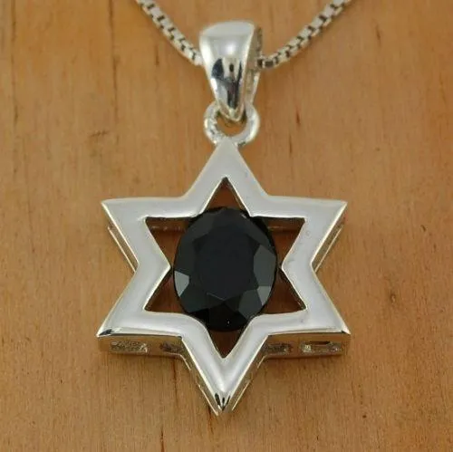 Star Of David Pendant In Black Gemstone   925 Sterling Silver Necklace #2