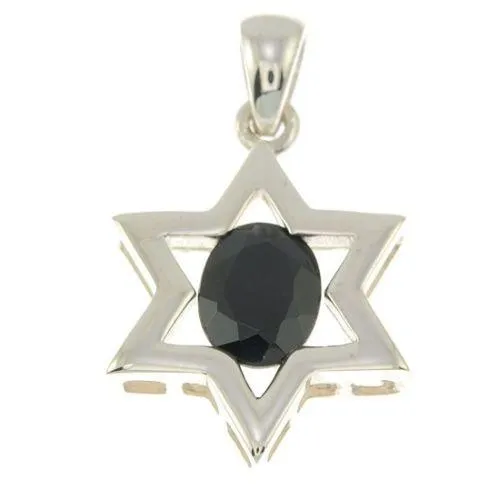 Star Of David Pendant In Black Gemstone   925 Sterling Silver Necklace #2