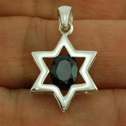 Star Of David Pendant In Black Gemstone   925 Sterling Silver Necklace #2