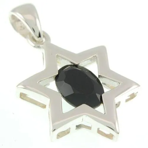 Star Of David Pendant In Black Gemstone   925 Sterling Silver Necklace #2