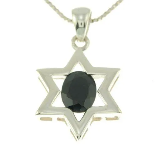 Star Of David Pendant In Black Gemstone   925 Sterling Silver Necklace #2