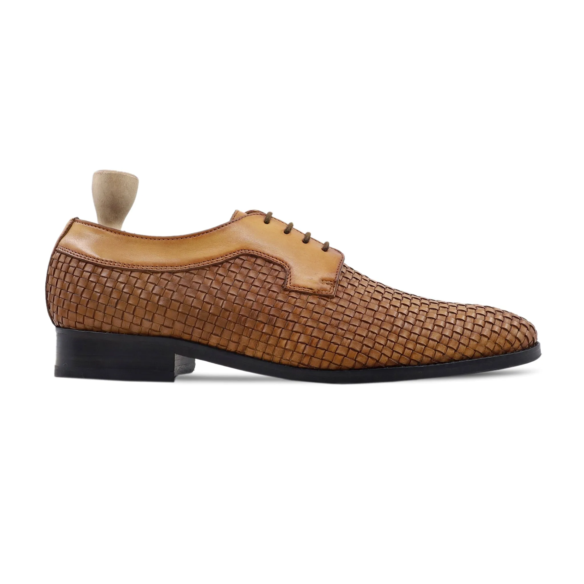 Svasto - Men's Yellow Calf and Hand Woven Leather Derby Shoe