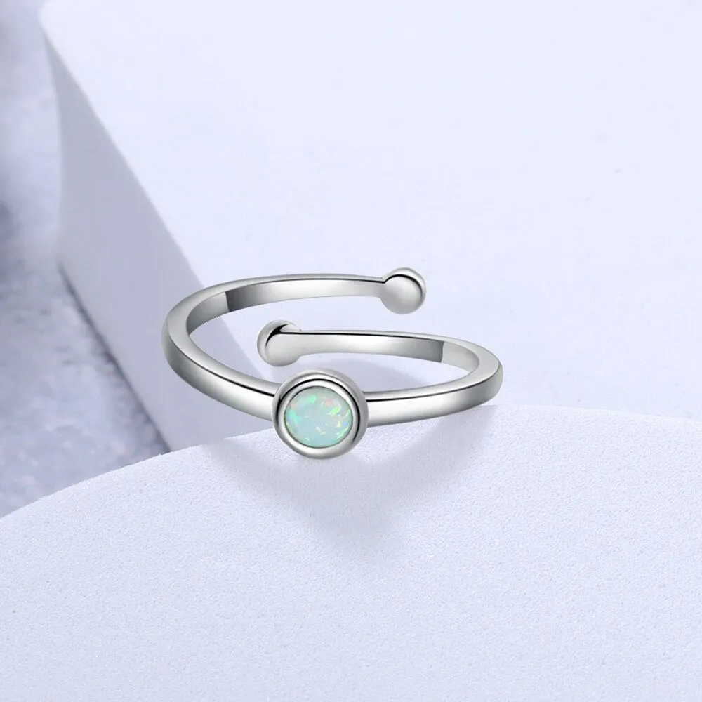 Teenage White Opal Stone Adjustable Ring - 100% 925 Sterling Silver