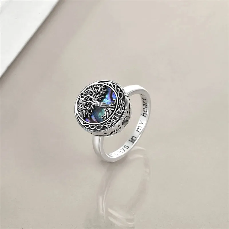 Tree of Life Urn Ring for Ashes Sterling Silver Abalone Shell Tree of Life Cremation Jewelry for Ashes Memory Jewelry