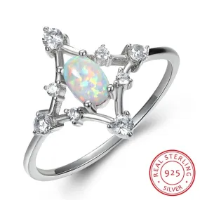 Unique Diamond Design  White Fire Opal Ring - 925 Sterling Silver