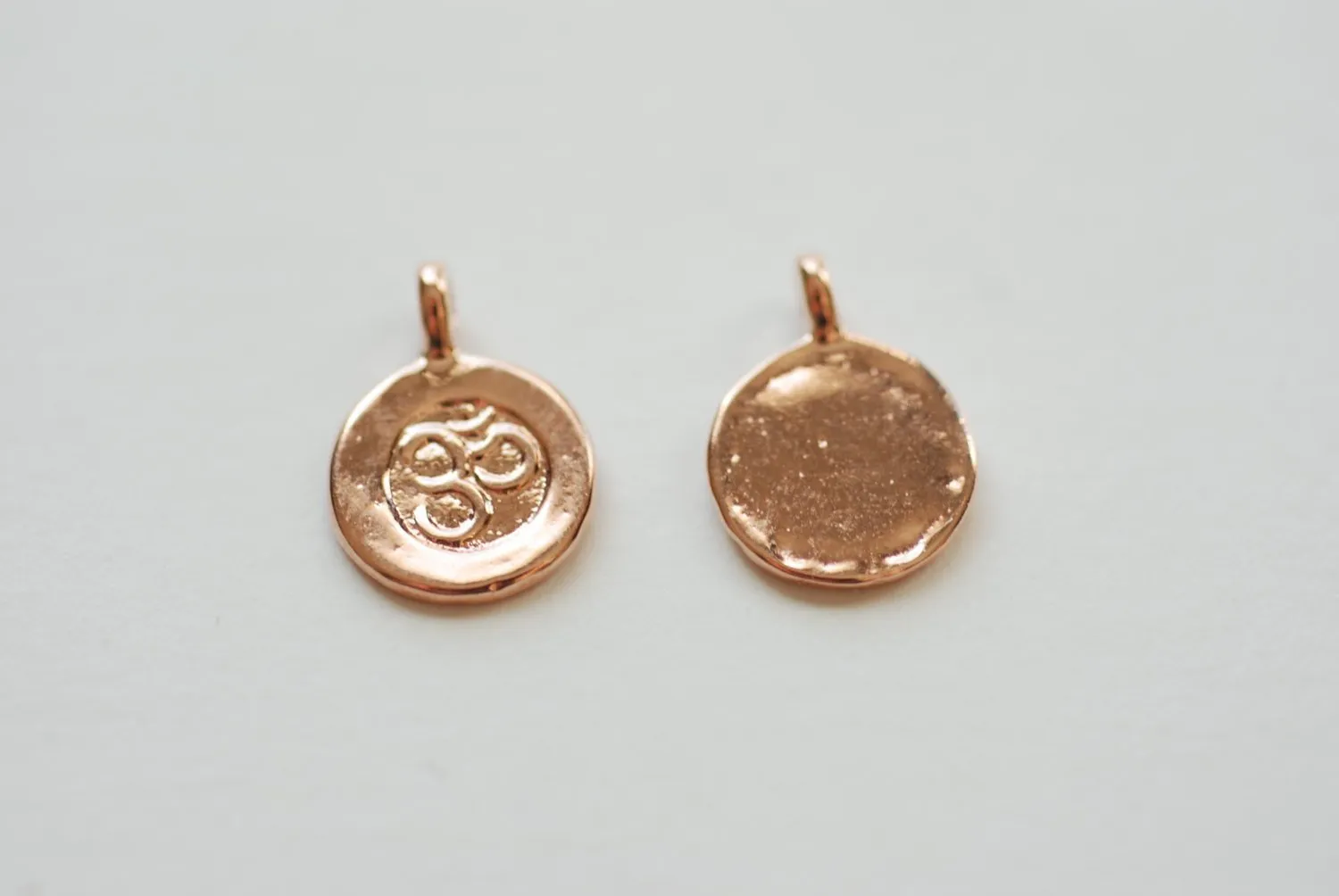 Vermeil Wholesale Rose Gold Spiritual Yoga Ohm Om Symbol Charm -18kt gold plated Om tag pendants, Pink Rose Gold Yoga Charm, Beads, 35