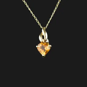 Vintage 10K Citrine Heart Pendant Necklace