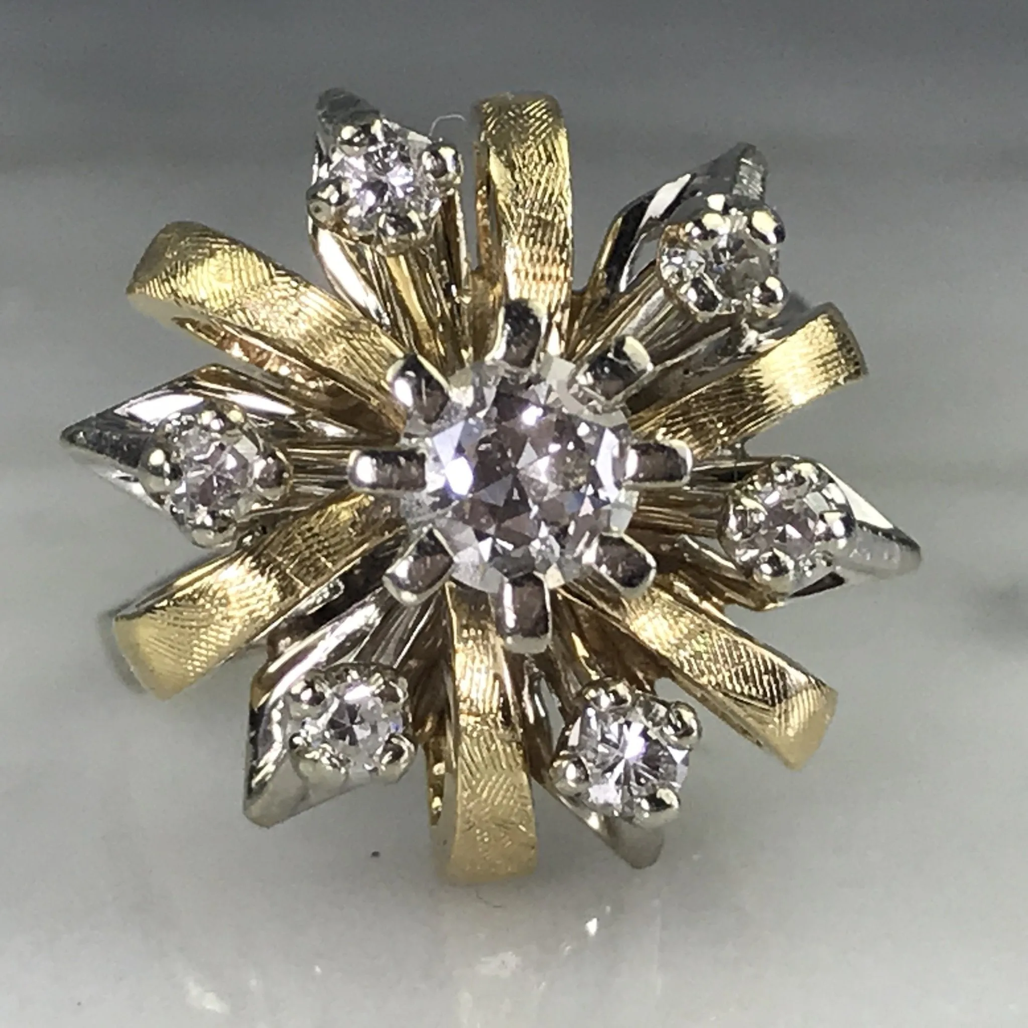 Vintage Diamond Cluster Ring in 14K Gold Starburst Setting. April Birthstone. APPRAISED