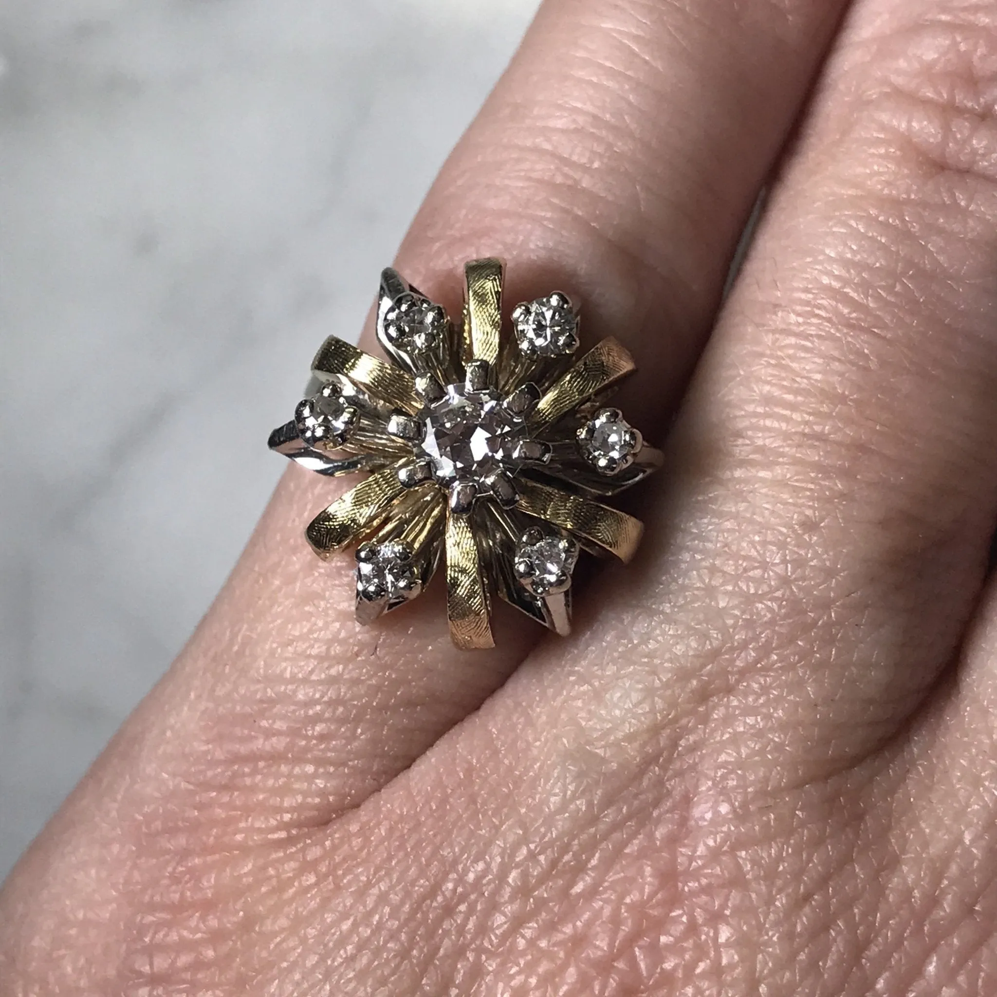 Vintage Diamond Cluster Ring in 14K Gold Starburst Setting. April Birthstone. APPRAISED