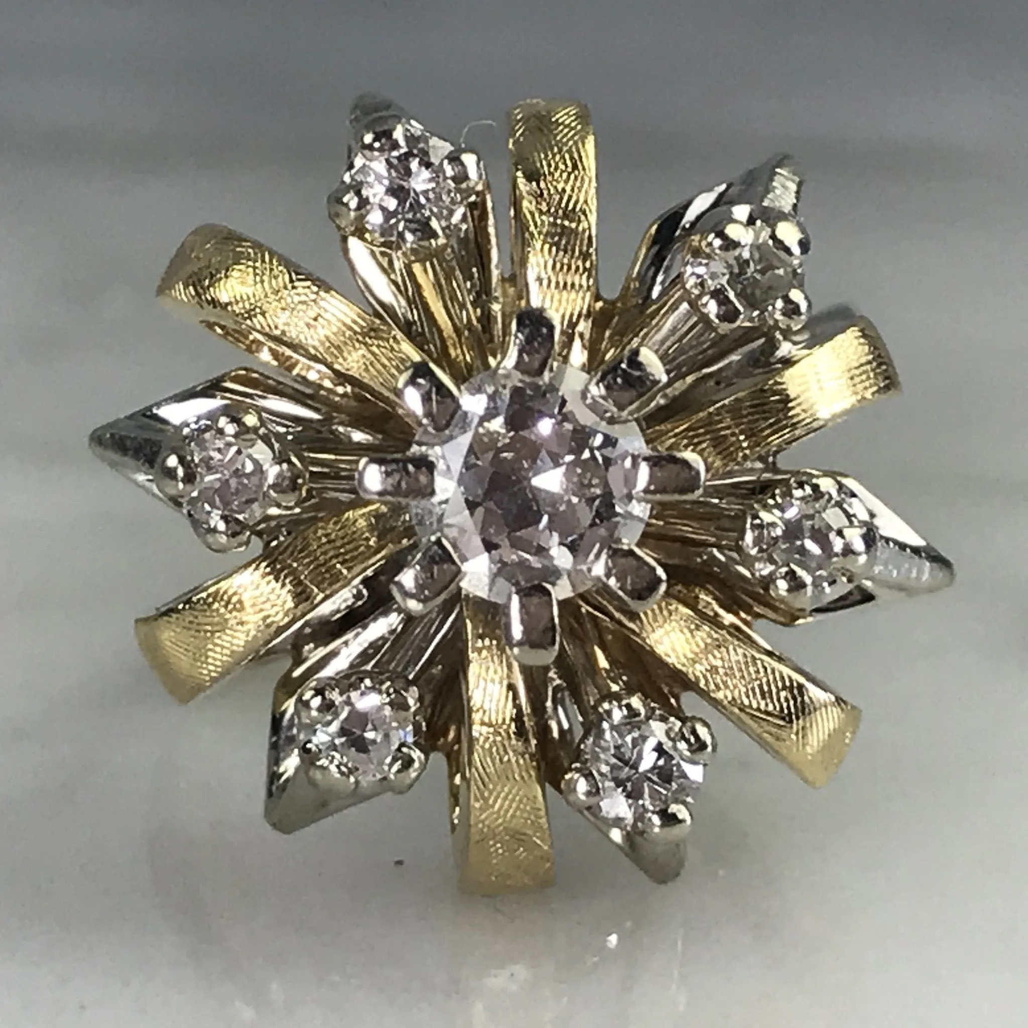 Vintage Diamond Cluster Ring in 14K Gold Starburst Setting. April Birthstone. APPRAISED