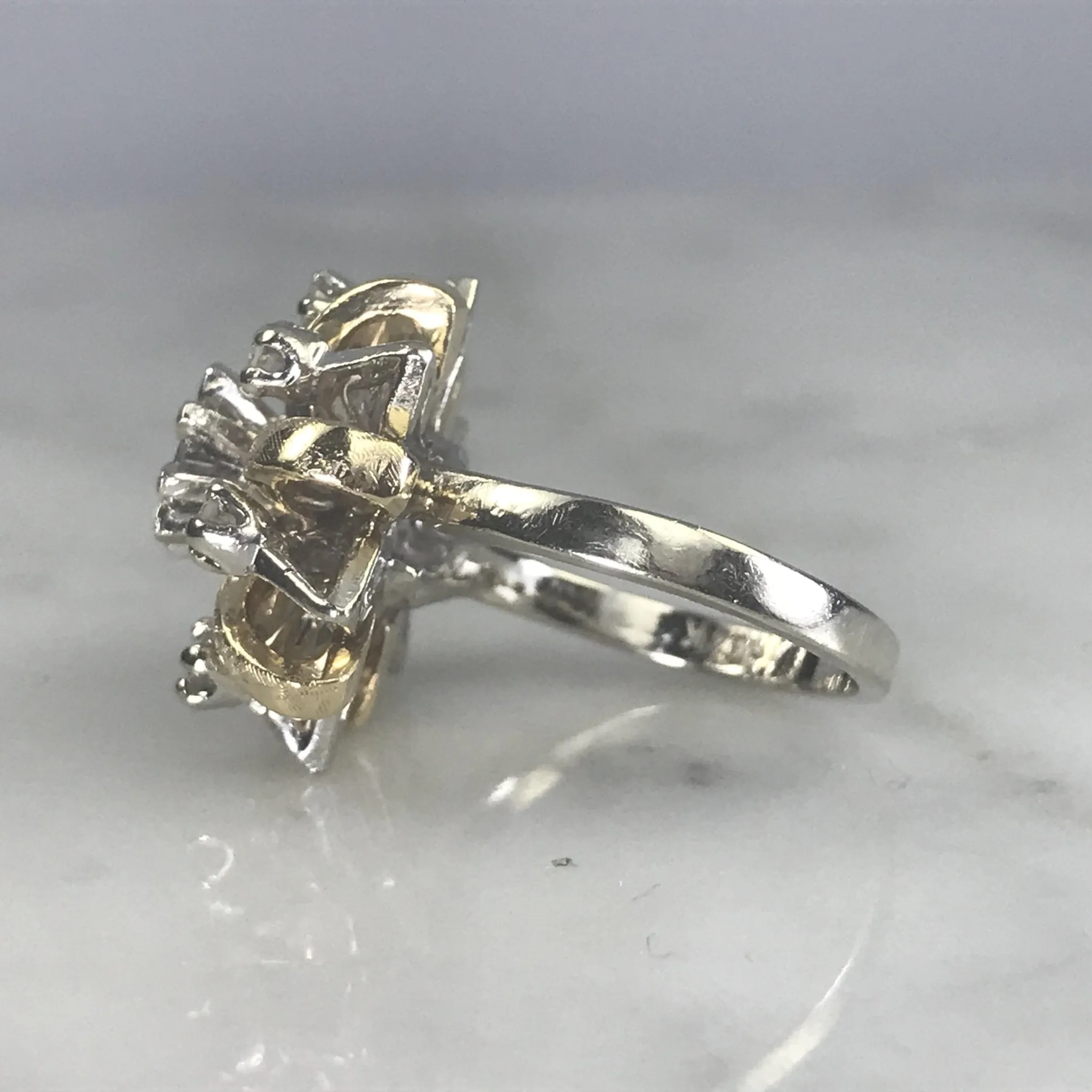 Vintage Diamond Cluster Ring in 14K Gold Starburst Setting. April Birthstone. APPRAISED