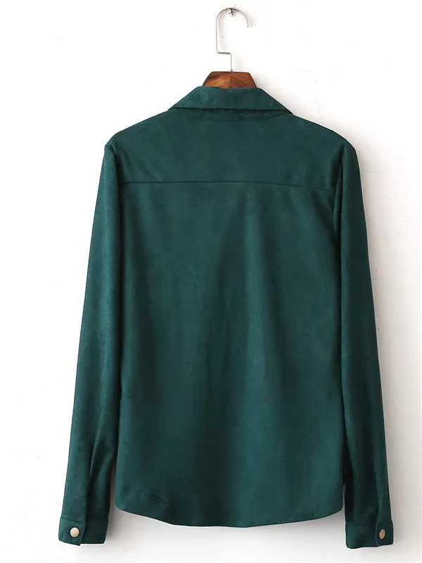 Vintage Green Velvet Long-sleeved Shirt