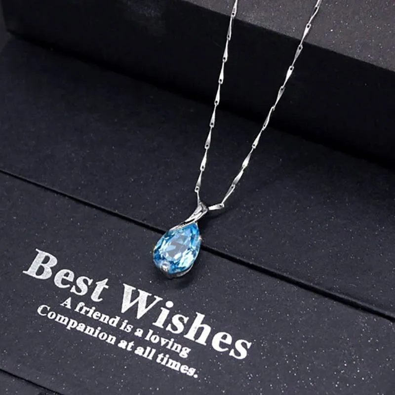 Water Drop Shaped Aquamarine Pendant Necklace - 925 Sterling Silver