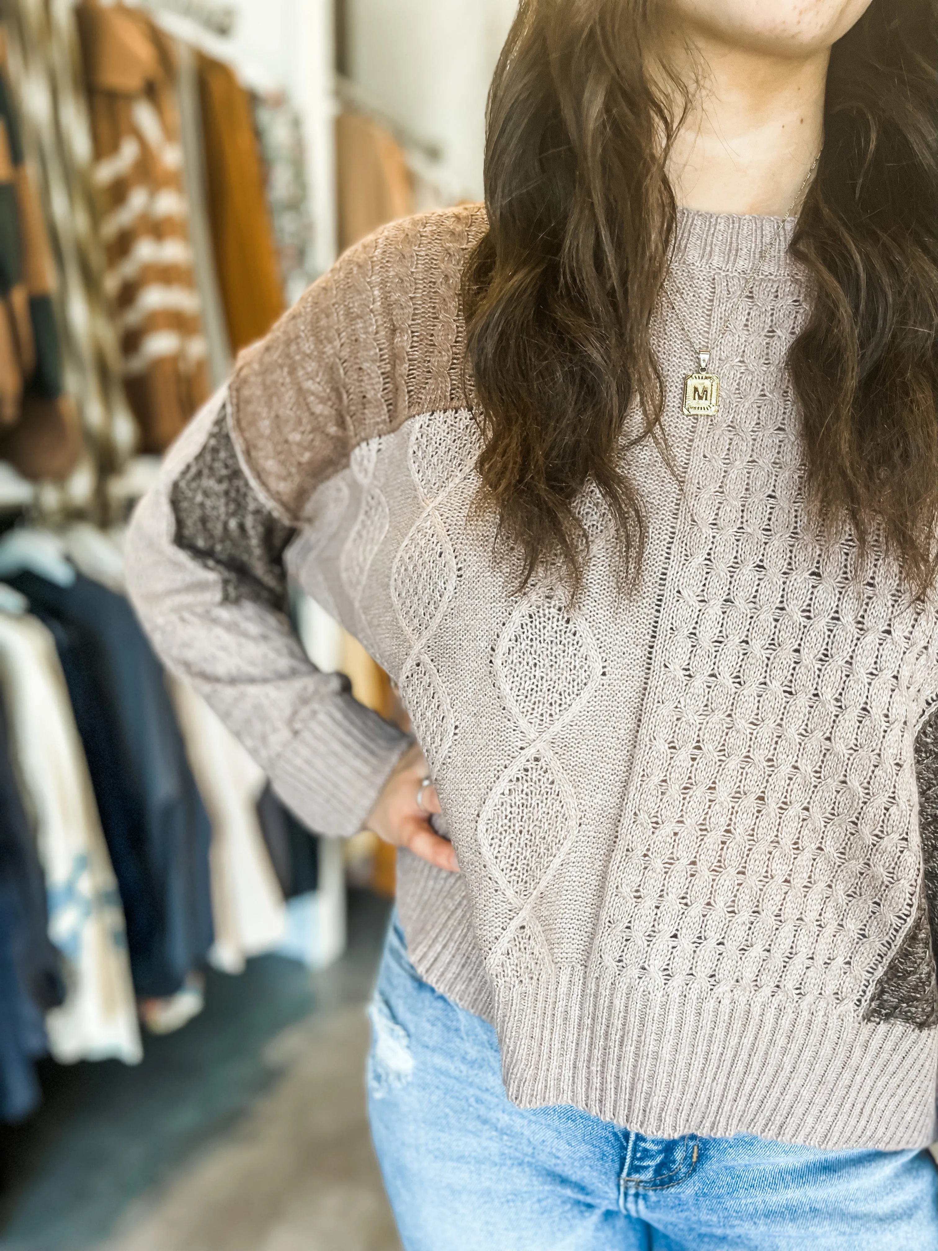 Wavy Textured Knit Sweater