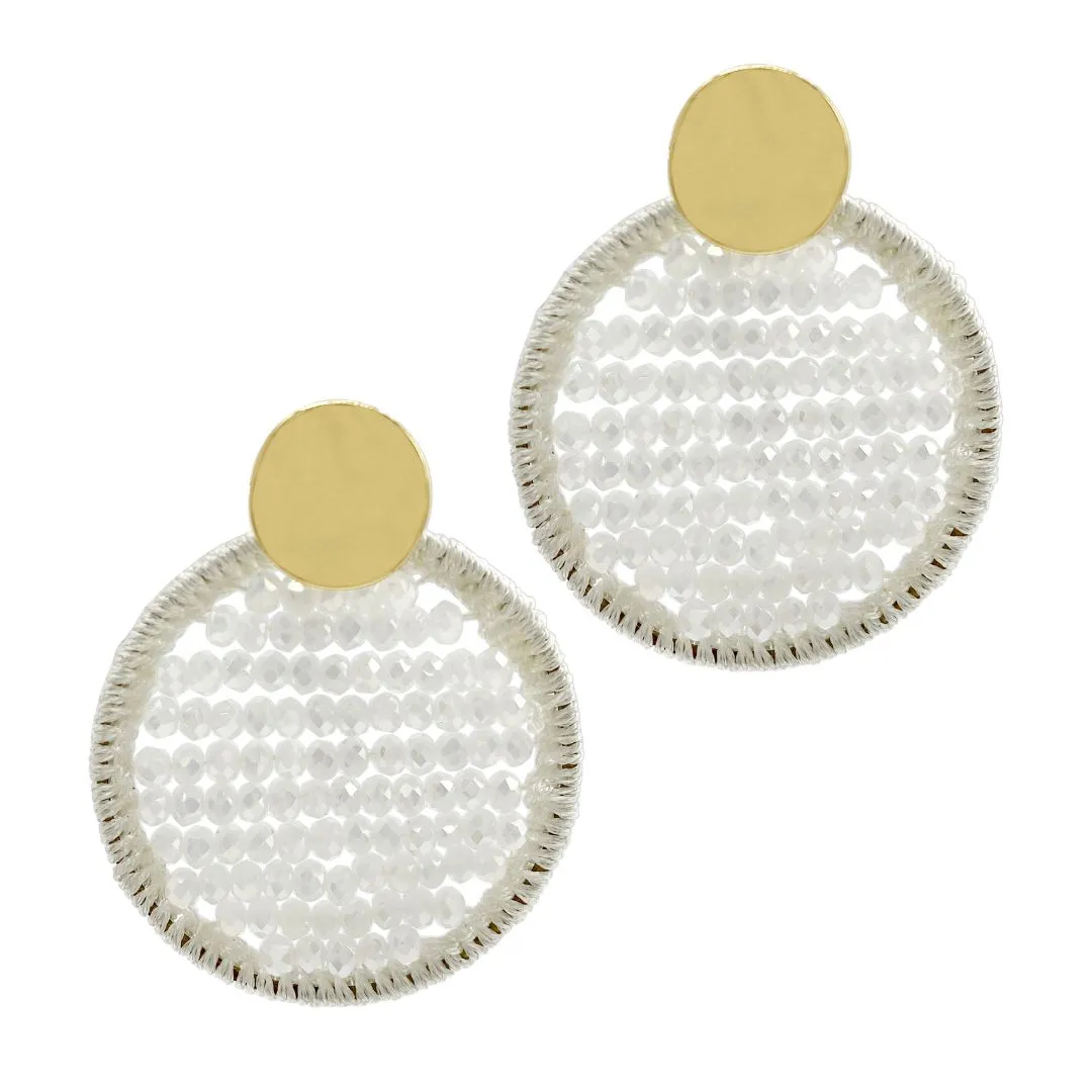 White Bead Circle Earring gold