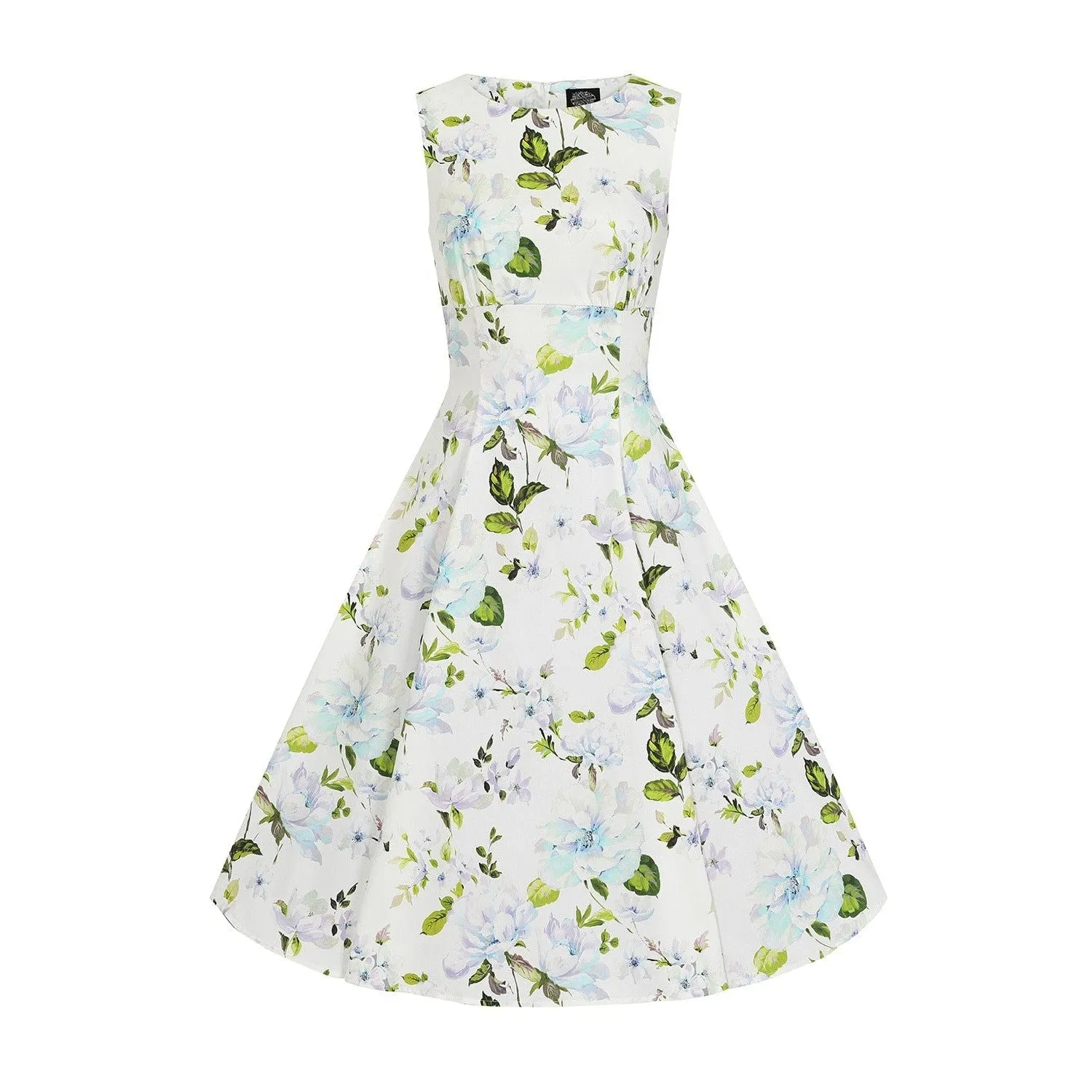 White Floral Audrey Rockabilly 50s Swing Dress