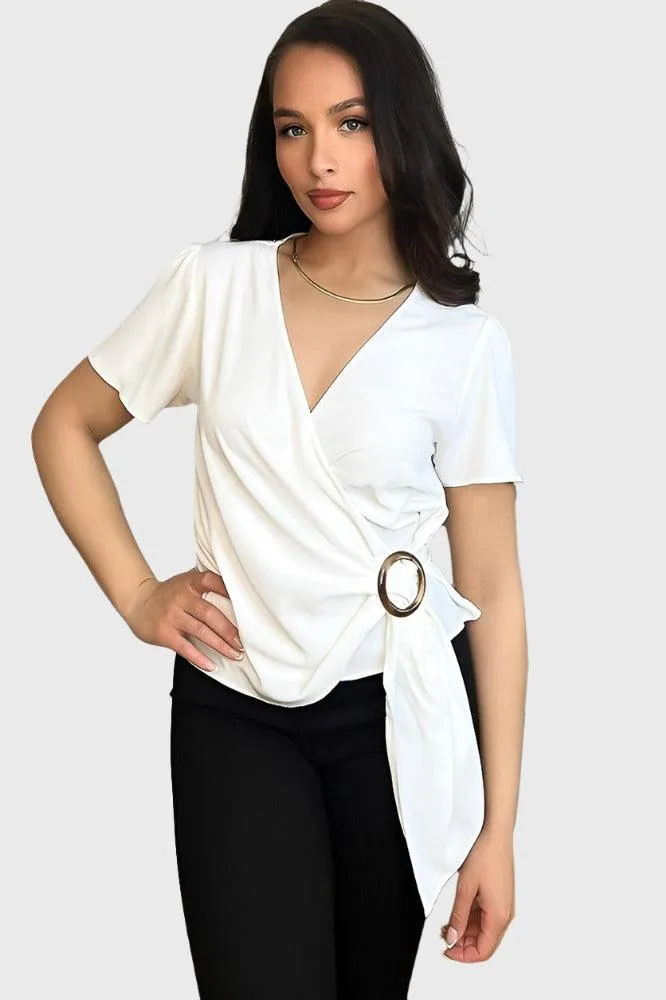 White Wrap Through A Circle Blouse