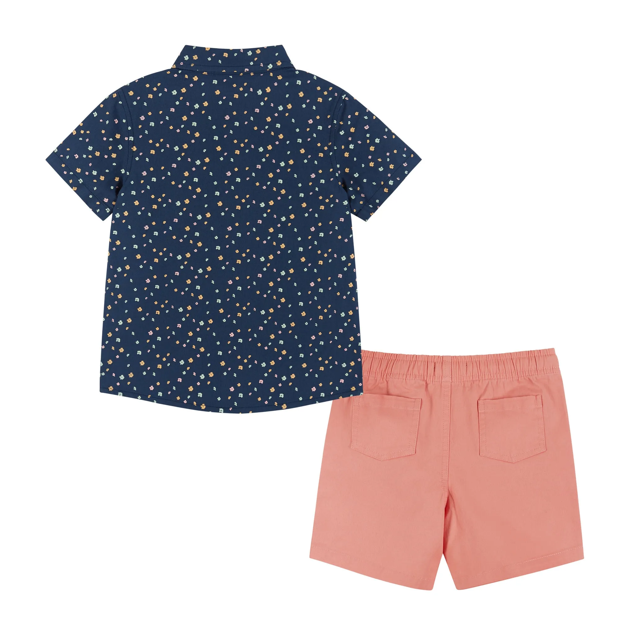 Woven Buttondown Shirt and Short Set | Navy Floral