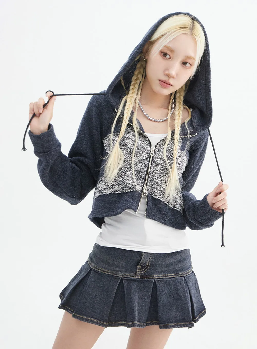 Zip Up Star Graphic Crop Hoodie IN327